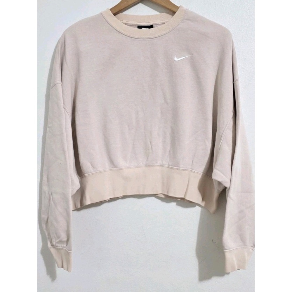 Nike Sportswear NSW Essential Collection Sz XS Beige Pink Crew Fleece Oversize